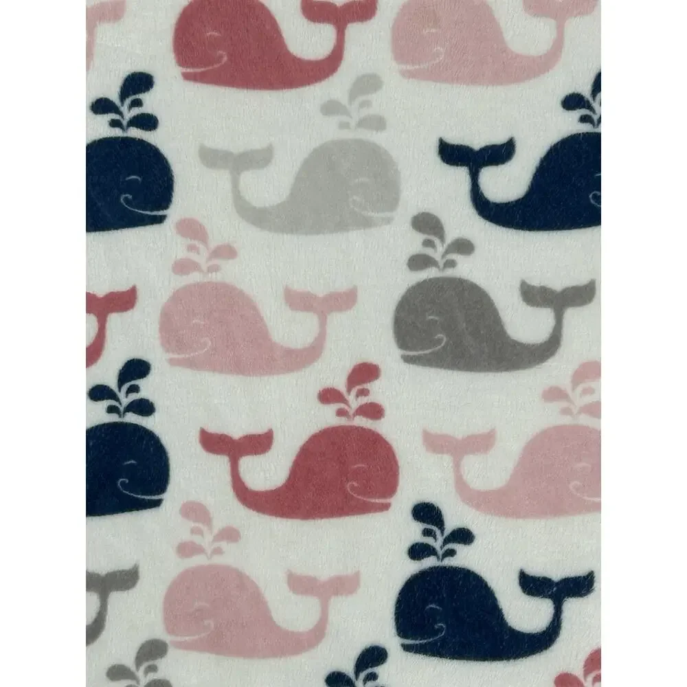 S.L. Home Fashions Whale Baby Blanket Pink Blue Gray Sherpa